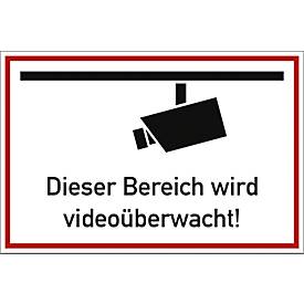 moedel Hinweisschild „Dieser Bereich wird videoüberwacht!“, L 200 x B 300 mm, Kunststoff, rot-schwarz-weiß