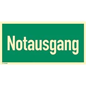 moedel Hinweisschild „Notausgang“, Leuchtklasse C, 160 mcd/m², L 148 x B 297 mm, selbstklebend, Folie, grün