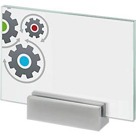 moedel MONACO Türschild, DIN A6, ESG-Glasscheiben, Aluminiumadapter, individuell beschriftbar, alusilber, Schraub-/Klebemontage, B 148 x H 105 mm