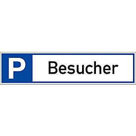 moedel Parkplatzschild „Besucher“, für die Wand- und Pfostenmontage, L 460 x B 100 mm, Aluminium, weiß-schwarz-blau