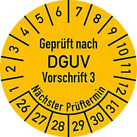moedel Prüfplakette DGUV V3 2026–2031, Folie, gelb, Ø 20 mm – 500 Stück/Rolle, wasserfest