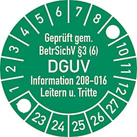 Image of Moedel Prüfplakette "Geprüft gem. BetrSichV §3 (6)", 2022–27, ø 30 mm, selbstklebende Folie, 10 Stk./Bogen, grün