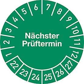 Image of Moedel Prüfplakette "Nächster Prüftermin", 2022–27, ø 30 mm, selbstklebende Folie, 10 x 10 Stück/Bogen, grün