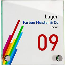 moedel Türschild GALERIE, 2 Abstandhalter, Edelstahl und ESG-Glas, Schraubmontage, B 150 x H 150 mm, transparent
