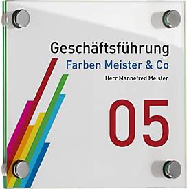 moedel Türschild GALERIE, Quadrat, Edelstahl und ESG-Glas, 4 Abstandhalter, Schraubmontage, B 150 x H 150 mm, transparent