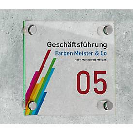 moedel Türschild GALERIE, Quadrat, Edelstahl und ESG-Glas, 4 Abstandhalter, Schraubmontage, B 150 x H 150 mm, transparent