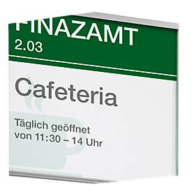 moedel Türschild GLASGOW, Edelstahl-Grundplatte, ESG-Echtglas, individuell beschriftbar, Schraub/Klebemontage, B 155 x H 152 mm, silber, 1 Stück