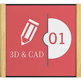 moedel Türschild LMH, Aluminium- und Holzrahmen, Holzart wählbar, Polyester-Abdeckung, Klebemontage, B 159,5 x H 150,5 mm, schwarz/Ahorn