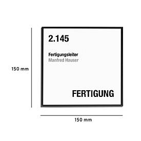 moedel Türschild Madrid, Aluminiumrahmen, individuell beschriftbar, Polyester-Abdeckung, Klebemontage, B 150 x H 150 mm, schwarz