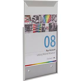 moedel Türschild Madrid Silver Line, Aluminiumrahmen, entspiegelte Acrylglasscheibe, Schiebeführung, selbstklebend, B 150 x H 150 mm, alusilber