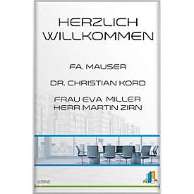 moedel Türschild Madrid Silver Line, Aluminiumrahmen, nicht reflektierende Acrylglasscheibe, Schiebeführung, Schraub-/Klebemontage, alusilber, B 299,5 x H 422,5 mm