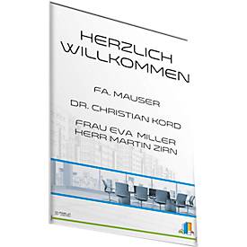 moedel Türschild Madrid Silver Line, Aluminiumrahmen, nicht reflektierende Acrylglasscheibe, Schiebeführung, Schraub-/Klebemontage, alusilber, B 299,5 x H 422,5 mm