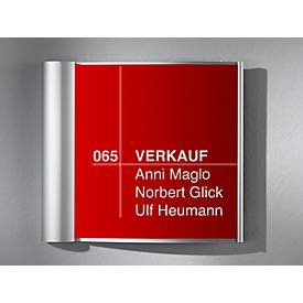 moedel Türschild Sidney, Aluminiumrahmen, eloxiert, individuell beschriftbar, Schraub-/Klebemontage, B 167 x H 148 mm, alusilber