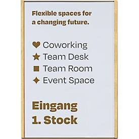 moedel Wandschild LMH, DIN A3, Hochformat, Holz- und Aluminiumrahmen, Klebe- oder Schraubmontage, B 308,5 x H 422,5 mm, bronze/Ahorn