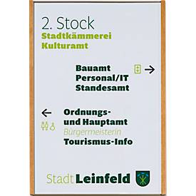 moedel Wandschild LMH, DIN A3, Hochformat, Holz- und Aluminiumrahmen, Klebe- oder Schraubmontage, B 308,5 x H 422,5 mm, bronze/Eiche