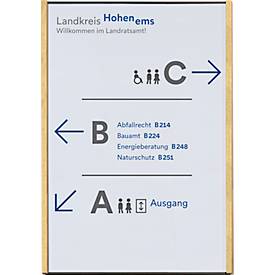 moedel Wandschild LMH, DIN A3, Hochformat, Holz- und Aluminiumrahmen, Klebe- oder Schraubmontage, B 308,5 x H 422,5 mm, schwarz/Ahorn