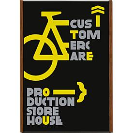 moedel Wandschild LMH, DIN A3, Hochformat, Holz- und Aluminiumrahmen, Klebe- oder Schraubmontage, B 308,5 x H 422,5 mm, schwarz/Nussbaum