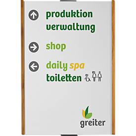 moedel Wandschild LMH, DIN A3, Hochformat, Holzrahmen mit Kappen, Klebe- oder Schraubmontage, B 309 x H 420 mm, silber/Eiche