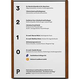 moedel Wandschild LMH, DIN A4, Hochformat, Holzrahmen, Aluminium, Klebe- oder Schraubmontage, B 221,5 x H 299,5 mm, Nussbaum, schwarz/Nussbaum