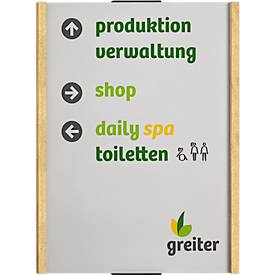 moedel Wandschild LMH, DIN A4, Hochformat, Holzrahmen mit Kappen, Klebe- oder Schraubmontage, B 222 x H 297 mm, silber/Ahorn