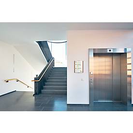 moedel Wandschild LMH, DIN A4, Hochformat, Holzrahmen mit Kappen, Klebe- oder Schraubmontage, B 222 x H 297 mm, silber/Eiche