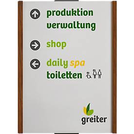 moedel Wandschild LMH, DIN A4, Hochformat, Holzrahmen mit Kappen, Klebe- oder Schraubmontage, B 222 x H 297 mm, silber/Nussbaum