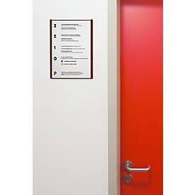 moedel Wandschild LMH, DIN A4, Holz- und Aluminiumrahmen, Bronze eloxiert, Klebe- oder Schraubmontage, B 221,5 x H 299,5 mm, bronze/Nussbaum