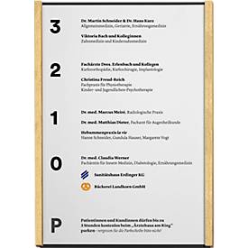 moedel Wandschild LMH, DIN A4, wechselbare Einlagen, Klebemontage, B 221,5 x H 299,5 mm, Ahorn/schwarz