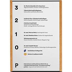 moedel Wandschild LMH, DIN A4, wechselbare Einlagen, Klebemontage, B 221,5 x H 299,5 mm, Eiche/schwarz