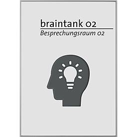 moedel Wandschild Madrid, DIN A4, Hochformat, eloxiert, Klebe- oder Schraubmontage, B 212,5 x H 299,5 mm, mit Einleger, silber