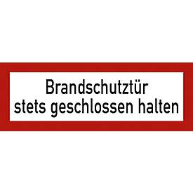 moedel Warnschild „Brandschutztür stets geschlossen halten“, DIN 4066, selbstklebend, L 74 x B 210 mm, Folie, rot
