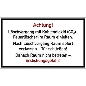 moedel Warnschild „Löschvorgang mit CO2-Feuerlöscher im Raum“, gemäß DGUV 205-034, L 150 x B 250 mm, Folie, weiß-rot-sch