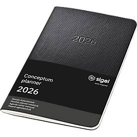 Monats-Kalenderheft Sigel Conceptum 2026 C2685, A6, 64 Seiten, 1 Jahr, 2 Seiten für je 1 Monat, PEFC®-Papier/Kunststoff, schwarz