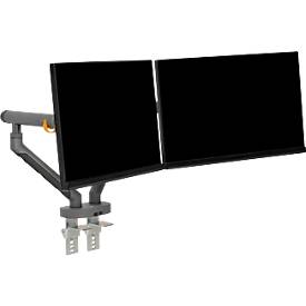 Monitorarm BakkerElkhuizen BE Flexible Dual, für 2 Monitore, bis 10 kg, dreh-, neig- und schwenkbar, 80 mm Klemmweite, VESA-komaptibel, ergonomisch, Höhenverstellbar von 170 bis 582 mm, dunkelgrau/schwarz