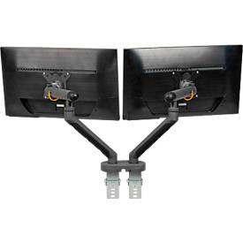 Monitorarm BakkerElkhuizen BE Flexible Dual, für 2 Monitore, bis 10 kg, dreh-, neig- und schwenkbar, 80 mm Klemmweite, VESA-komaptibel, ergonomisch, Höhenverstellbar von 170 bis 582 mm, dunkelgrau/schwarz