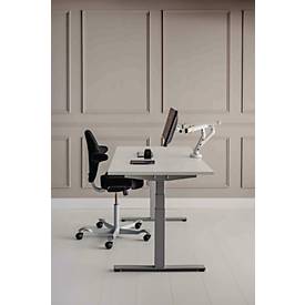 Monitorarm BakkerElkhuizen BE Flexible Dual, für 2 Monitore, bis 10 kg, dreh-, neig- und schwenkbar, 80 mm Klemmweite, VESA-komaptibel, ergonomisch, Höhenverstellbar von 170 bis 582 mm, hellgrau/weiß 