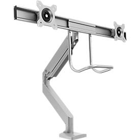 Monitorarm Fellowes® Eppa™, für 2 Displays bis 32" & je bis 8 kg, höhenverstell-/dreh-/schwenk-/neigbar, Crossbar-Design, Kabelführung, Tischklemme, silber