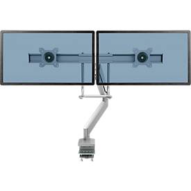 Monitorarm Fellowes® Eppa™, für 2 Displays bis 32" & je bis 8 kg, höhenverstell-/dreh-/schwenk-/neigbar, Crossbar-Design, Kabelführung, Tischklemme, silber