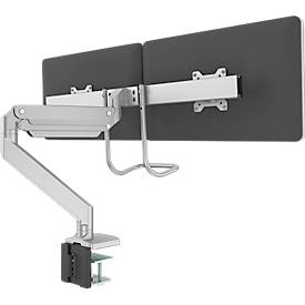 Monitorarm Fellowes® Eppa™, für 2 Displays bis 32" & je bis 8 kg, höhenverstell-/dreh-/schwenk-/neigbar, Crossbar-Design, Kabelführung, Tischklemme, silber