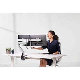 Monitorarm Fellowes® Eppa™, für 2 Displays bis 32" & je bis 8 kg, höhenverstell-/dreh-/schwenk-/neigbar, Crossbar-Design, Kabelführung, Tischklemme, silber