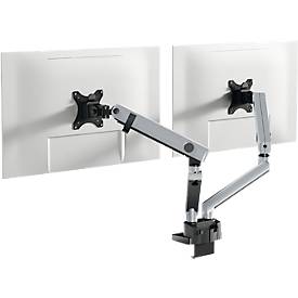 Monitorhalter Durable Select Plus, für 2 Monitore bis 32', mit Tischbefestigung, dreh-/schwenk-/höhenverstellbar, VESA-kompatibel, silber