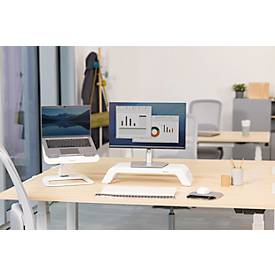 Monitorständer Fellowes Hana™ LT, für 1 Monitor bis 22,6 kg, 3-fach höhenverstellbar, mit Stauraum, B 560 x T 222 x H 102 mm, weiß