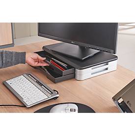 Monitorständer, geeignet für Monitore und Printer, bis 15 kg, ergonomisches Arbeiten, B 400 x T 300 x H 74 mm, Kunsstoff, silber-schwarz