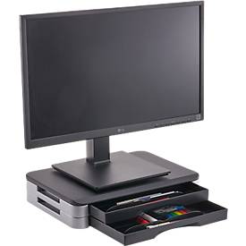 Monitorständer, geeignet für Monitore und Printer, bis 15 kg, ergonomisches Arbeiten, B 400 x T 300 x H 74 mm, Kunsstoff, silber-schwarz