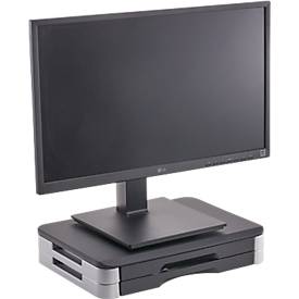 Monitorständer, geeignet für Monitore und Printer, bis 15 kg, ergonomisches Arbeiten, B 400 x T 300 x H 74 mm, Kunsstoff, silber-schwarz