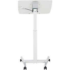 Monosäulen-Beistelltisch, rechteckig, höhenverstell-/neigbar, Gasdruckfeder mit Handschalter, mit Rollen, B 600 x T 520 x H 758-1128 mm, weiß