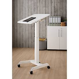 Monosäulen-Beistelltisch, rechteckig, höhenverstell-/neigbar, Gasdruckfeder mit Handschalter, mit Rollen, B 600 x T 520 x H 758-1128 mm, weiß