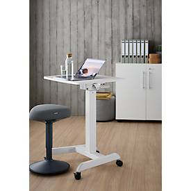 Monosäulen-Beistelltisch, rechteckig, höhenverstell-/neigbar, Gasdruckfeder mit Handschalter, mit Rollen, B 600 x T 520 x H 758-1128 mm, weiß