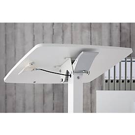 Monosäulen-Beistelltisch, rechteckig, höhenverstell-/neigbar, Gasdruckfeder mit Handschalter, mit Rollen, B 600 x T 520 x H 758-1128 mm, weiß