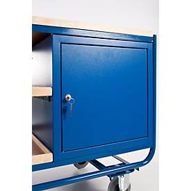 Montagewagen mit 3 Etagen und Stahlschrank, mit Feststeller